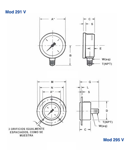 Manómetro Lleno de Glicerina  – Modelos 291V y 295V