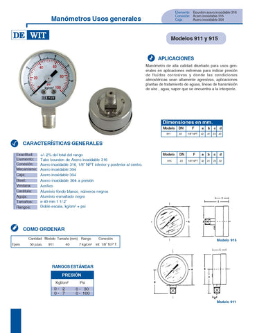 Manómetro Usos Generales – Modelos 911 y 915
